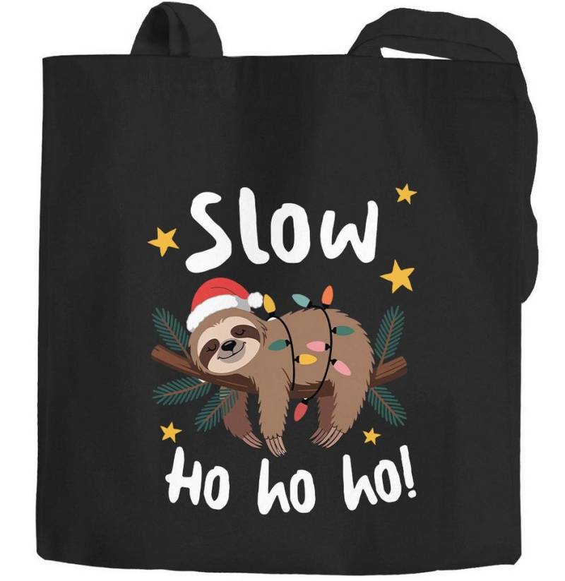 MoonWorks Einkaufsshopper Jutebeutel Weihnachten Faultier Spruch Lustig Slow Ho Ho von MoonWorks