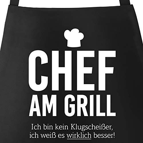 MoonWorks Grill-Schürze für Männer mit Spruch Chef am Grill Ich bin kein Klugscheißer, ich weiß es wirklich besser Küchenschürze schwarz unisize von MoonWorks