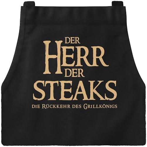 MoonWorks Grill-Schürze für Männer mit Spruch Der Herr der Steaks die Rückkehr des Grillkönigs schwarz unisize von MoonWorks