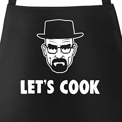 MoonWorks Grill-Schürze für Männer mit Spruch Lets Cook Baumwoll-Schürze Küchenschürze schwarz unisize von MoonWorks