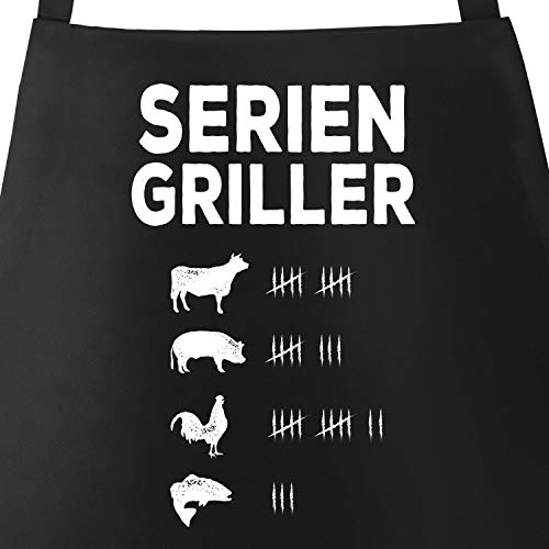 MoonWorks Grill-Schürze für Männer mit Spruch Seriengriller Strichliste Baumwoll-Schürze Küchenschürze schwarz unisize von MoonWorks