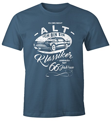 MoonWorks Herren Geschenk T-Shirt zum Geburtstag Ich Bin Nicht alt Ich Bin EIN Klassiker Auto Retro Oldtimer Spruch 30-90 Jahre 66 Denim L von MoonWorks