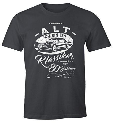 MoonWorks Herren Geschenk T-Shirt zum Geburtstag Ich Bin Nicht alt Ich Bin EIN Klassiker Auto Retro Oldtimer Spruch 30-90 Jahre 80 dunkelgrau XL von MoonWorks