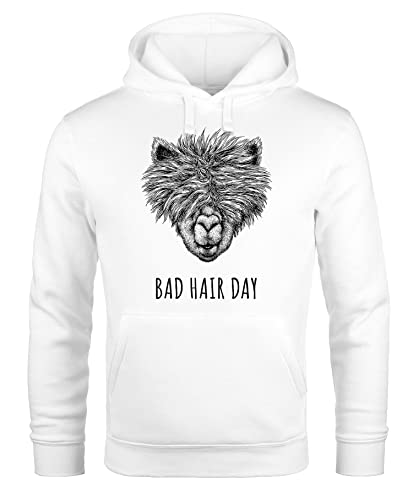 MoonWorks Herren Hoodie Lama Bad Hair Day Spruch Llama Alpaka Statement Kapuzen-Pullover weiß L von MoonWorks