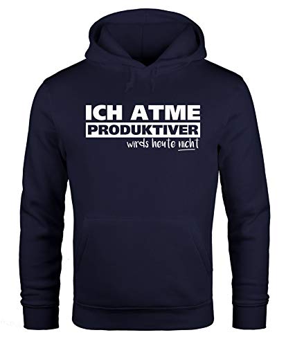 MoonWorks Herren Hoodie mit Spruch Ich atme produktiver Wird`s Heute Navy XXL von MoonWorks