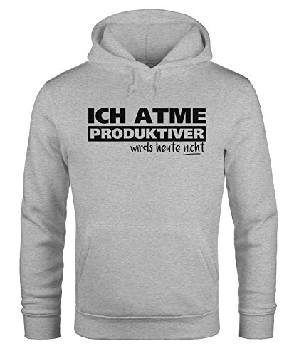 MoonWorks Herren Hoodie mit Spruch Ich atme produktiver Wird`s Heute grau L von MoonWorks
