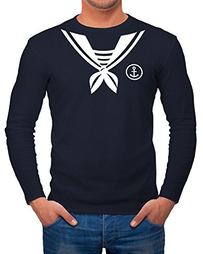 MoonWorks Herren Long-Sleeve Matrose Matrosin Sailor Fasching Fastnacht Kostüm Karneval Verkleidung lustig Langarm-Shirt navy XXL von MoonWorks