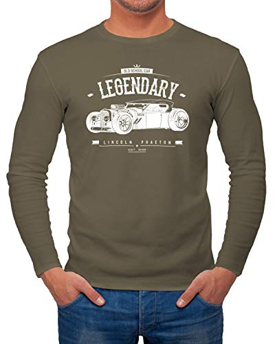 MoonWorks Herren Longsleeve Hot Rod Retro Auto Car Oldschool Rockabilly Langarmshirt Khaki L von MoonWorks