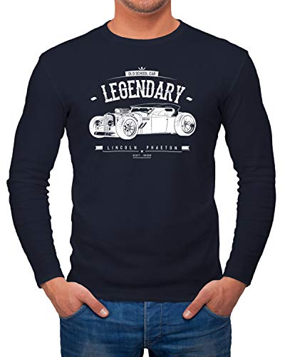 MoonWorks Herren Longsleeve Hot Rod Retro Auto Car Oldschool Rockabilly Langarmshirt Navy L von MoonWorks