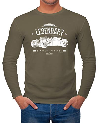 MoonWorks Herren Longsleeve Hot Rod Retro Auto Car Oldschool Rockabilly Langarmshirt khaki XL von MoonWorks