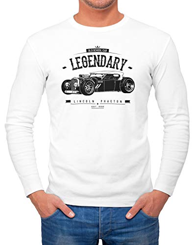 MoonWorks Herren Longsleeve Hot Rod Retro Auto Car Oldschool Rockabilly Langarmshirt weiß M von MoonWorks