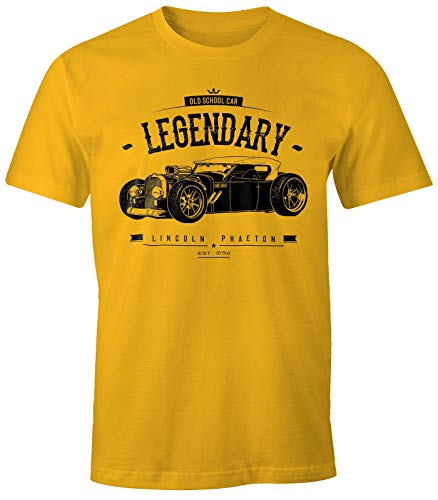 MoonWorks Herren T-Shirt, Hot Rod Retro Auto Car Oldschool Rockabilly, Fun-Shirt gelb S von MoonWorks