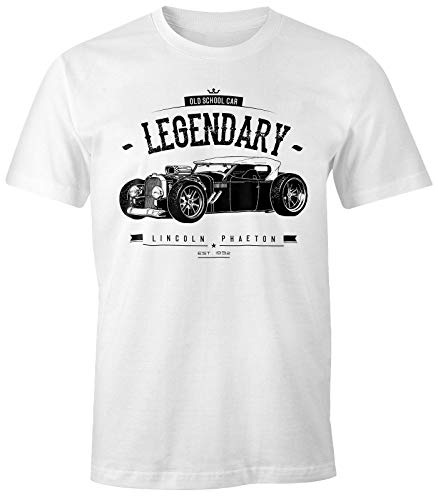 MoonWorks Herren T-Shirt, Hot Rod Retro Auto Car Oldschool Rockabilly, Fun-Shirt weiß L von MoonWorks