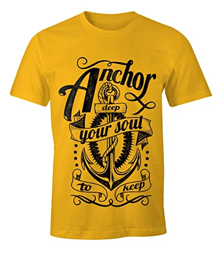 MoonWorks Herren T-Shirt - Anker Motiv Aufdruck Anchor Your Soul Seemann gelb L von MoonWorks