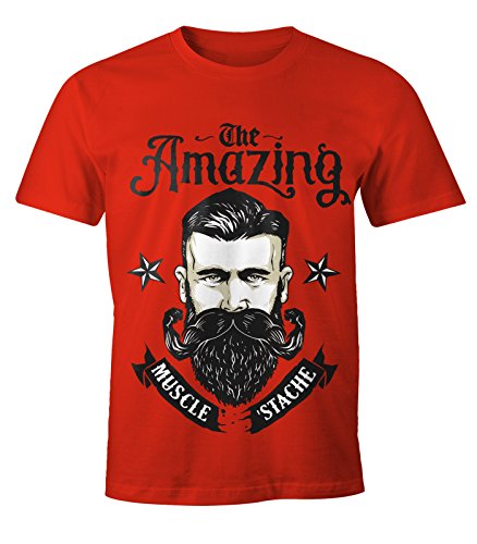 MoonWorks Herren T-Shirt - Beard The Amazing Muscle Mustache Bart Barber Shop Barbier Hipster Bartträger rot XL von MoonWorks