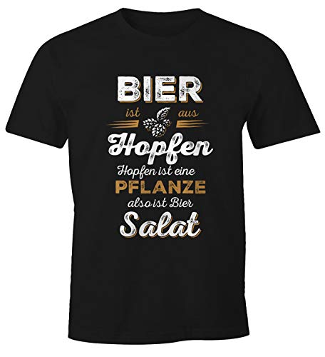 MoonWorks Herren T-Shirt Bier ist aus Hopfen, Hopfen ist eine Pflanze Also ist Bier Salat Fun-Shirt Spruch-Shirt schwarz 4XL von MoonWorks