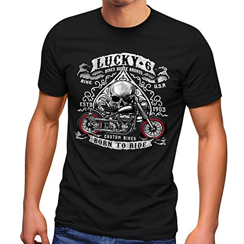 MoonWorks Herren T-Shirt Biker Shirt Lucky 7 Totenkopf Pik Motorrad Shopper USA Live to Ride schwarz XL von MoonWorks