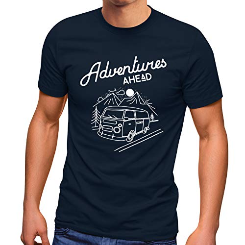 MoonWorks Herren T-Shirt Bus Retro Abenteuer Adventures Ahead Navy 3XL von MoonWorks