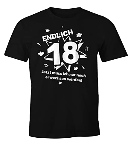 MoonWorks Herren T-Shirt Endlich 18 jetzt muß ich nur noch erwachsen Werden zum 18. Geburtstag Geschenk schwarz XXL von MoonWorks
