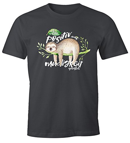 MoonWorks Herren T-Shirt Faultier Ich wurde positiv auf Müdigkeit getestet Sloth Fun-Shirt lustig Faulenzer Langschläfer dunkelgrau XXL von MoonWorks