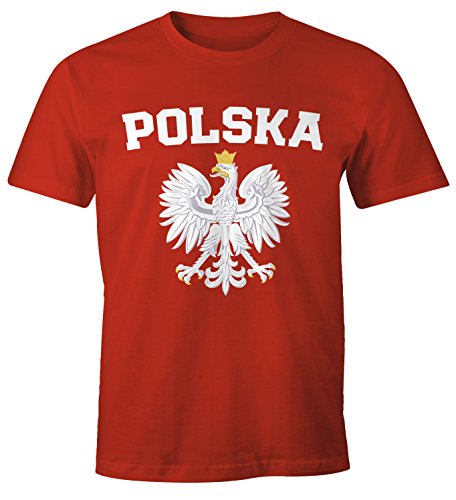 MoonWorks Herren T-Shirt Fußball WM Polska Polen Poland Flagge Weißer Adler rot-farbig 3XL von MoonWorks