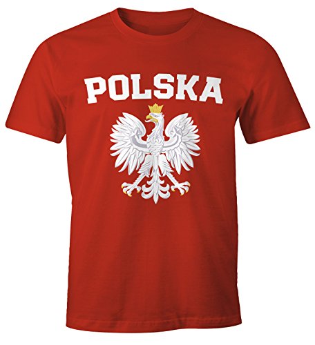 MoonWorks Herren T-Shirt Fußball WM Polska Polen Poland Flagge Weißer Adler rot-farbig XL von MoonWorks