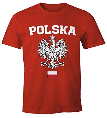 MoonWorks Herren T-Shirt Fußball WM Polska Polen Poland Flagge Weißer Adler rot-weiß 4XL von MoonWorks