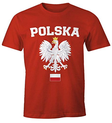 MoonWorks Herren T-Shirt Fußball WM Polska Polen Poland Flagge Weißer Adler rot-weiß-Flagge L von MoonWorks