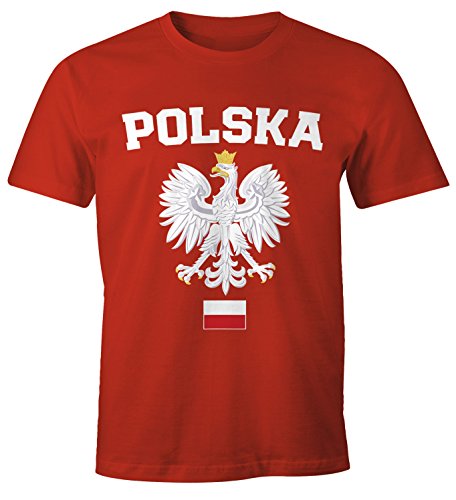 MoonWorks Herren T-Shirt Fußball WM Polska Polen Poland Flagge Weißer Adler rot-weiß-Flagge S von MoonWorks