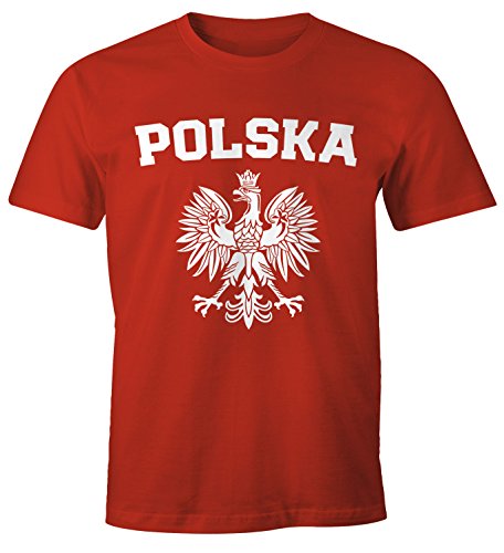 MoonWorks Herren T-Shirt Fußball WM Polska Polen Poland Flagge Weißer Adler rot-weiß-farbig 3XL von MoonWorks