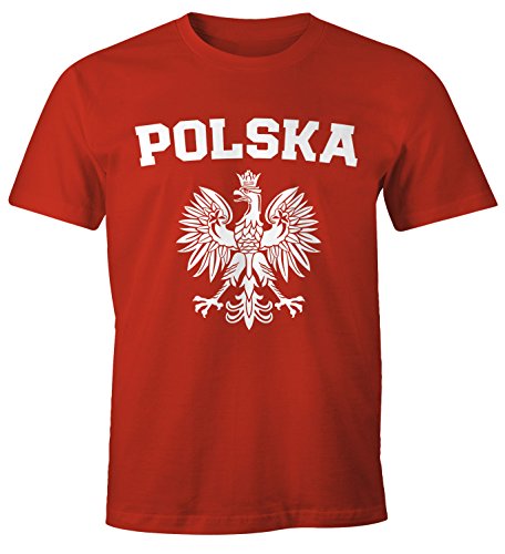 MoonWorks Herren T-Shirt Fußball WM Polska Polen Poland Flagge Weißer Adler rot-weiß-farbig L von MoonWorks