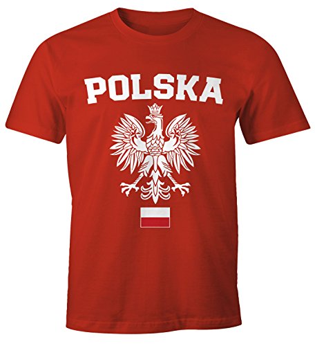 MoonWorks Herren T-Shirt Fußball WM Polska Polen Poland Flagge Weißer Adler rot-weiß-schwarz M von MoonWorks