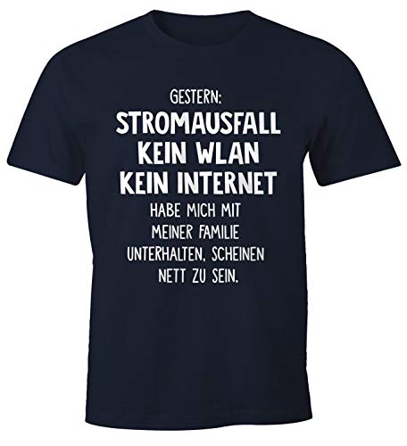 MoonWorks Herren T-Shirt Gestern: Stromausfall Kein WLAN Kein Internet Spruch-Shirt Navy XS von MoonWorks
