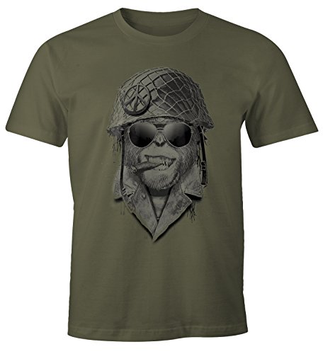 MoonWorks Herren T-Shirt Gorilla Helmet Fun-Shirt Army M von MoonWorks