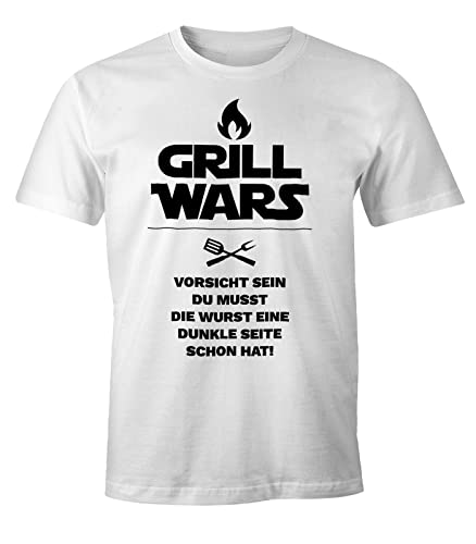 MoonWorks Herren T-Shirt Grill Wars mit Spruch Fun-Shirt weiß L von MoonWorks