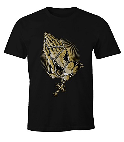 MoonWorks Herren T-Shirt - Hands of Pray Gebet Betende Hände Rosenkranz schwarz 4XL von MoonWorks