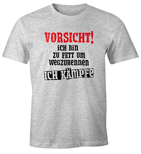 MoonWorks Herren T-Shirt Ich Bin zu fett um wegzurennen ich kämpfe Fun-Shirt Spruch-Shirt grau-meliert XXL von MoonWorks