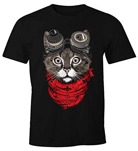 MoonWorks Herren T-Shirt Katze Cat Steam-Punk schwarz XL von MoonWorks