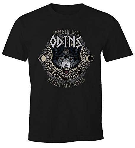 MoonWorks Herren T-Shirt Lieber EIN Wolf Odins als EIN Lamm Gottes Fun-Shirt schwarz XXL von MoonWorks