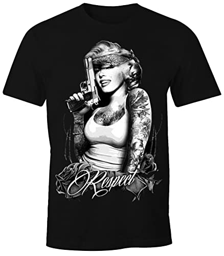 MoonWorks Herren T-Shirt Marilyn Monroe mit Pistole Respect Gangster Waffe schwarz 5XL von MoonWorks