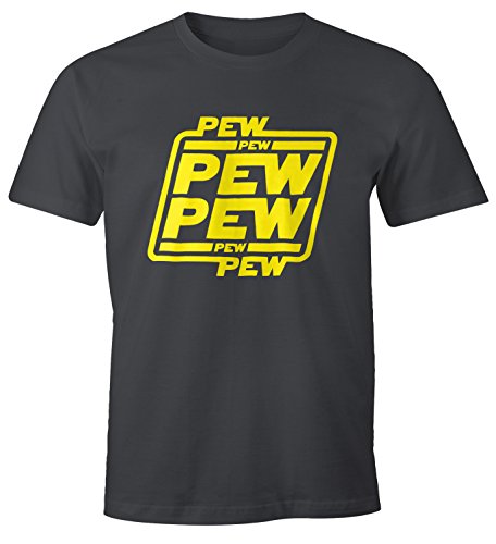 MoonWorks Herren T-Shirt Pew Pew Pew Fun-Shirt dunkelgrau L von MoonWorks