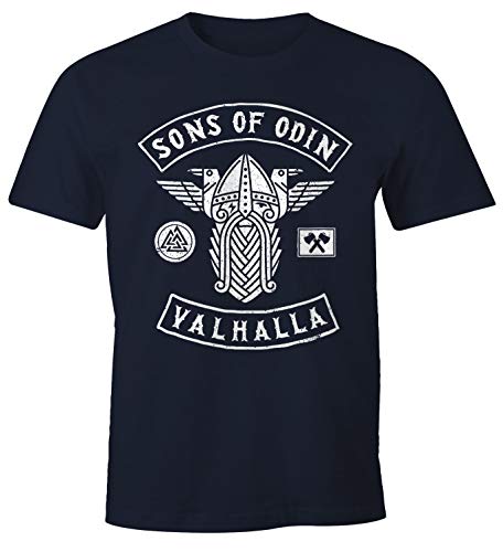 MoonWorks Herren T-Shirt Sons of Odin Valhalla Vikings Wikinger Fan-Shirt Navy 4XL von MoonWorks