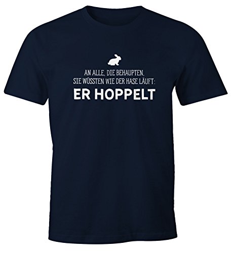 MoonWorks Herren T-Shirt Spruch an alle die wissen wie der Hase läuft - er hoppelt Fun-Shirt lustig Navy L von MoonWorks