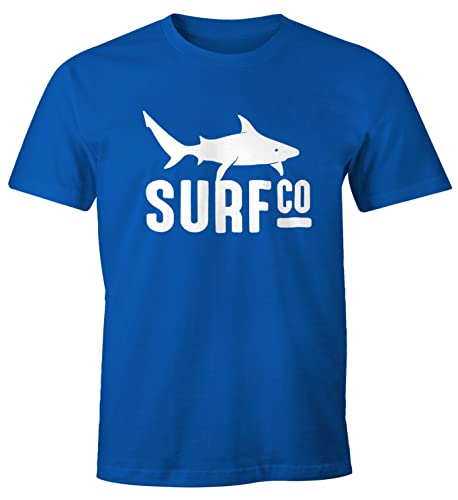 MoonWorks Herren T-Shirt Surf Co Hai Shark Funshirt blau L von MoonWorks