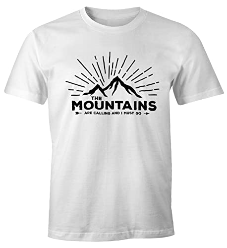 MoonWorks Herren T-Shirt - The Mountains Are Calling and I Must go - Wandern Berge weiß L von MoonWorks