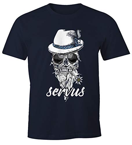 MoonWorks Herren T-Shirt Totenkopf Filzhut Bayern Skull Blume servus Fun-Shirt Navy XXL von MoonWorks