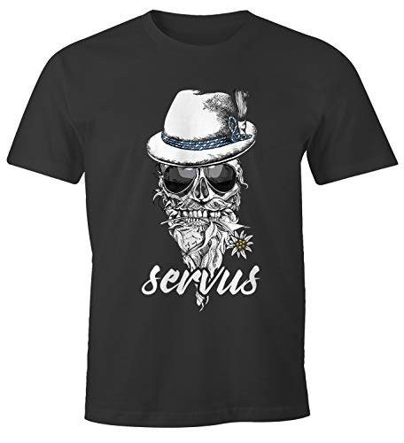 MoonWorks Herren T-Shirt Totenkopf Filzhut Bayern Skull Blume servus Fun-Shirt anthrazit M von MoonWorks