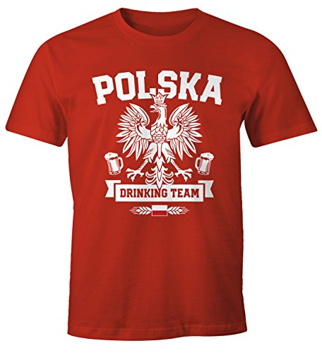 MoonWorks Herren T-Shirt WM Polska Polen Poland Flagge World Cup Drinking Team Fun-Shirt rot L von MoonWorks