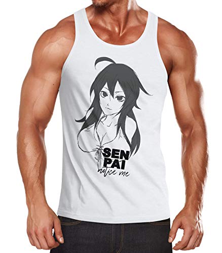 MoonWorks Herren Tanktop Anime Girl Senpai Notice me Muskelshirt Tank Top Muscle Shirt Achselshirt weiß M von MoonWorks