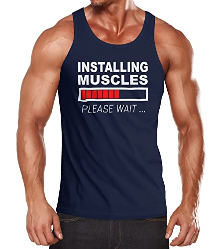 MoonWorks Herren Tanktop Installing Muscles Please Wait Fitness Gym Bodybuilder Muskelshirt Achselshirt Navy L von MoonWorks
